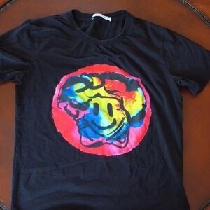 Black T-Shirt with Colorful Smiley Face